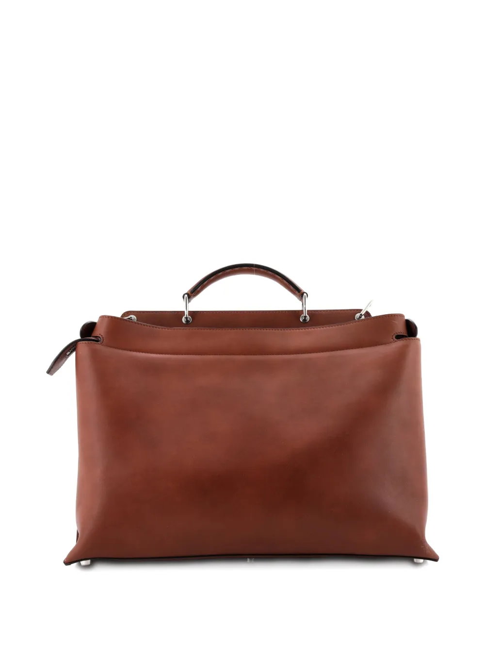  Fendi Pre-owned Peekaboo Iconic Essential Bag Laser Cut Leather And Canvas Large Satchel - Brown 