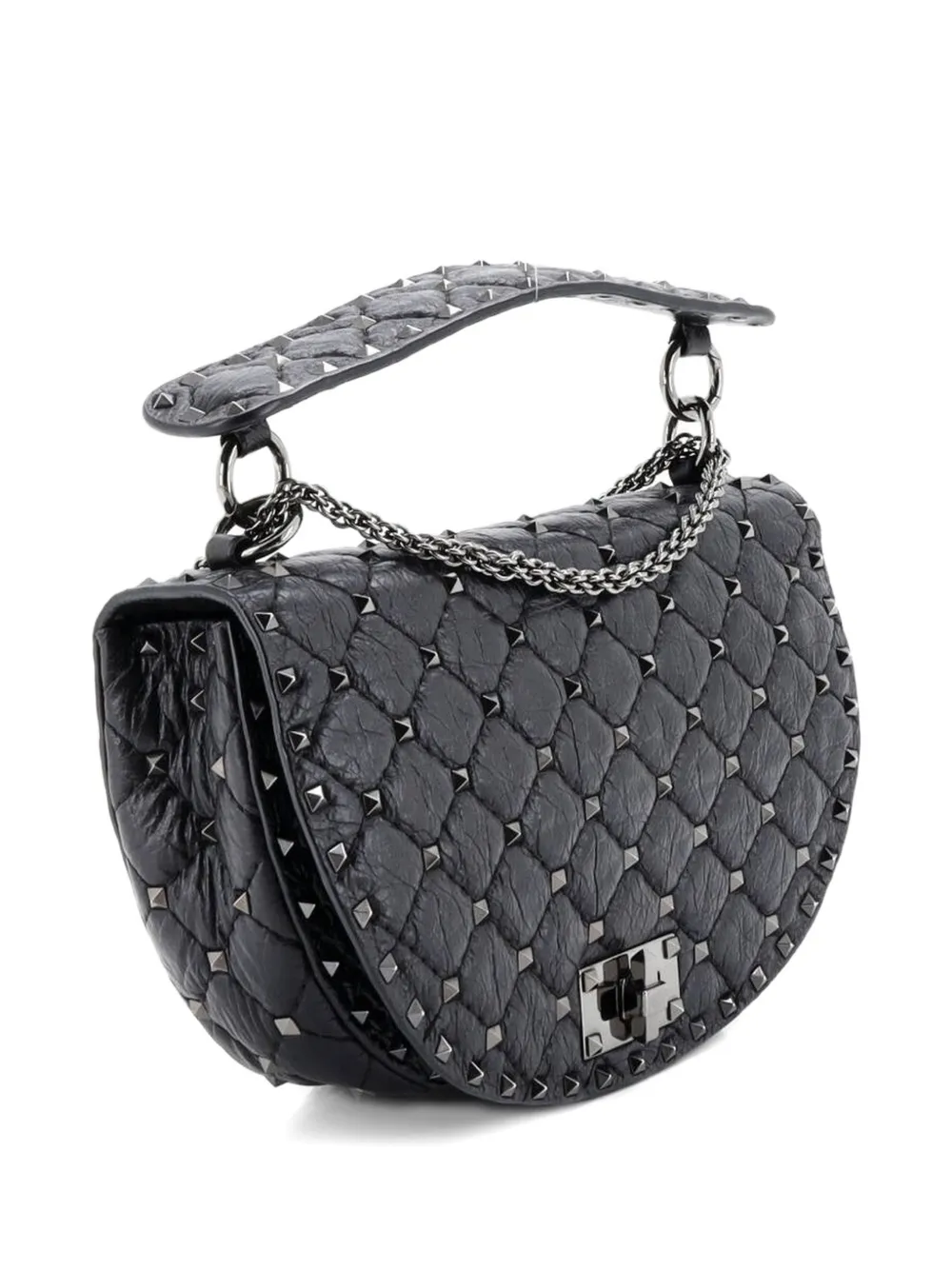 Rockstud Spike Saddle Chain Quilted Leather Medium Crossbody Bag