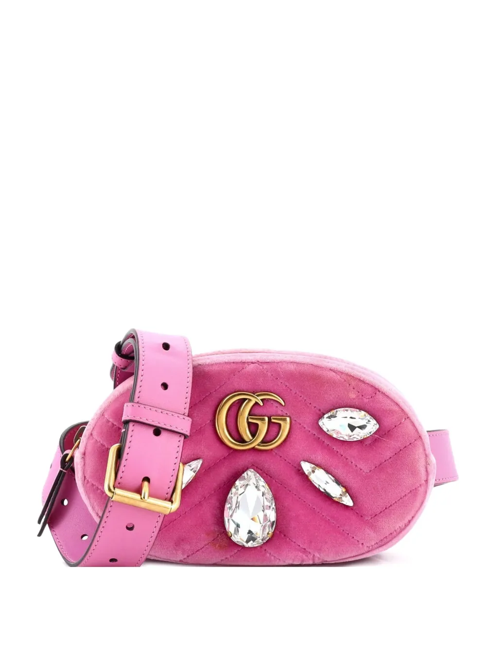 Gucci Pre-Owned GG Marmont Embellished Matelasse Velvet belt bag - Rosa
