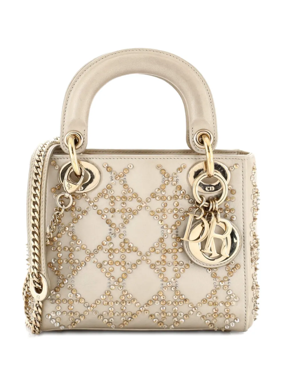 Christian Dior Pre-Owned Lady Dior Chain Bag Crystal Embellished Cannage Quilt Leather Mini satchel - Oro