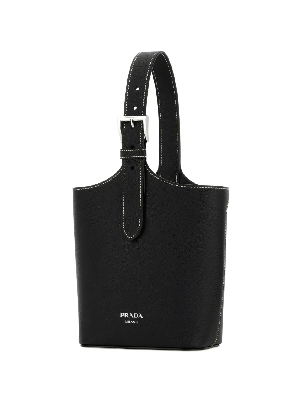 Prada Leren bucket-tas met gesp Zwart