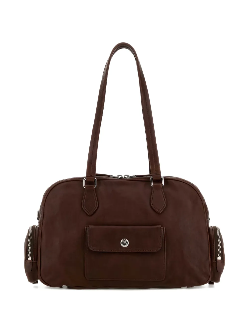 Prada Grote leren schoudertas met rits Bruin