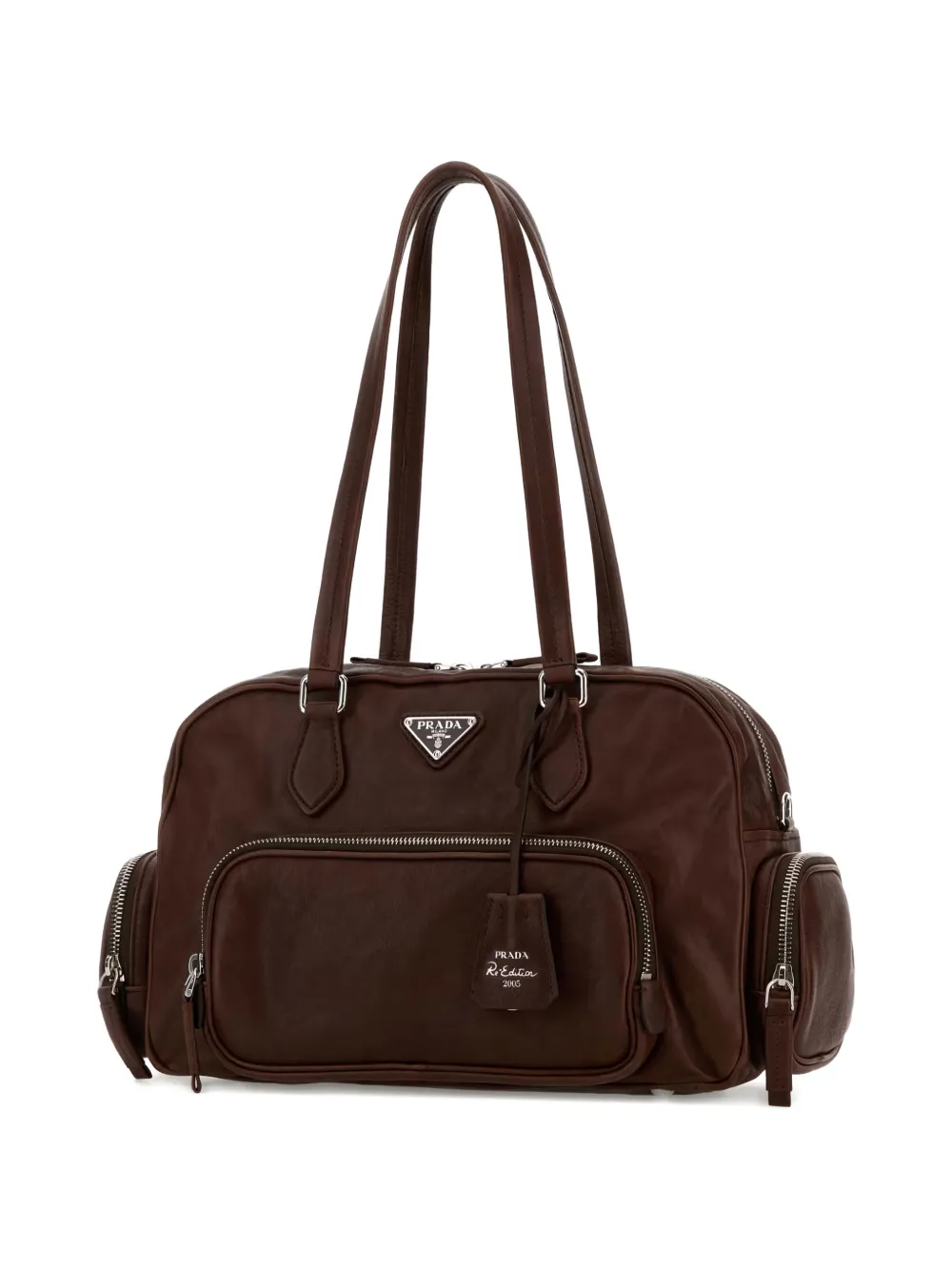 Prada Grote leren schoudertas met rits Bruin