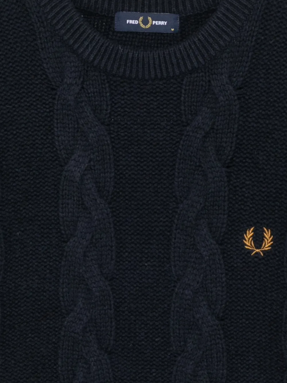  Fred Perry Cable Knit Crew Neck Sweater - Blue 