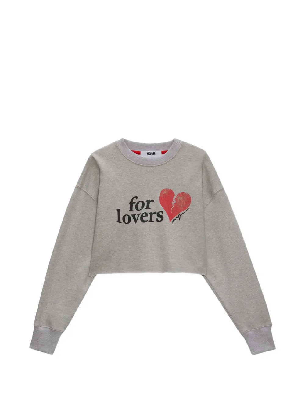 Msgm Heart Cropped Sweatshirt In Gray