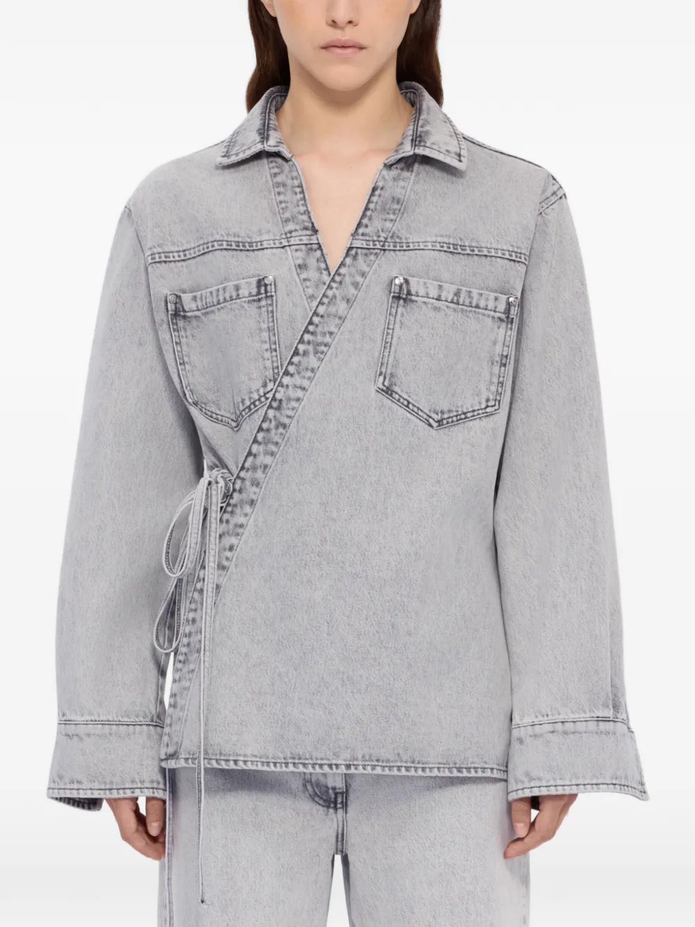  Msgm Patch Pocket Tie Shirt - Grey 