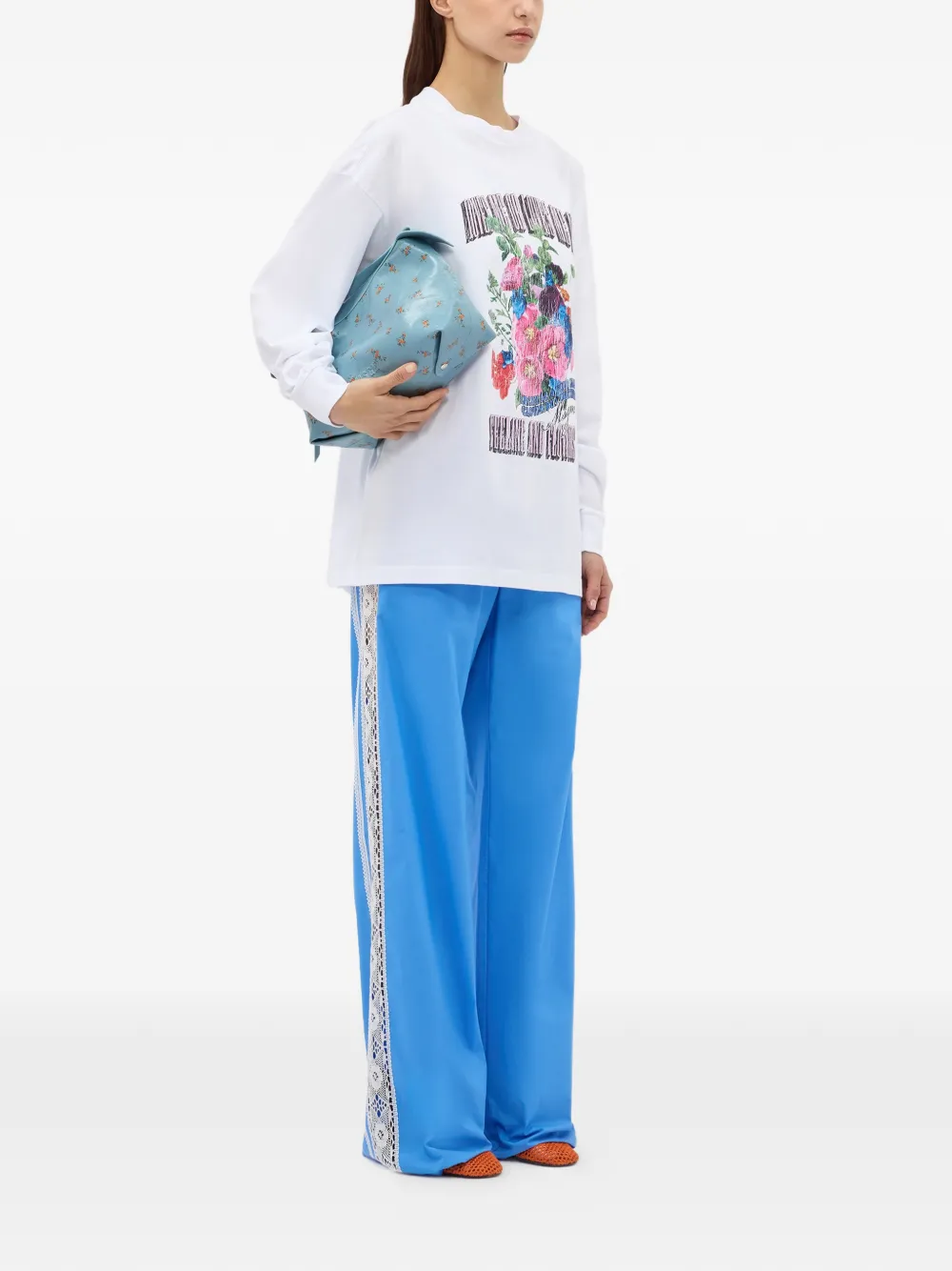  Msgm Lace Trim Trousers - Blue 