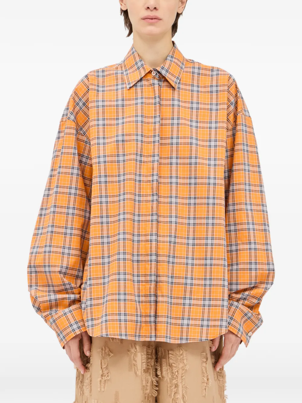 MSGM Geruite blouse met ruches Oranje