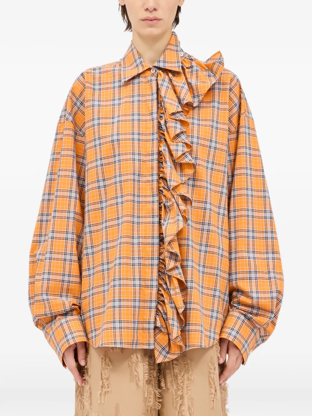 MSGM Geruite blouse met ruches Oranje