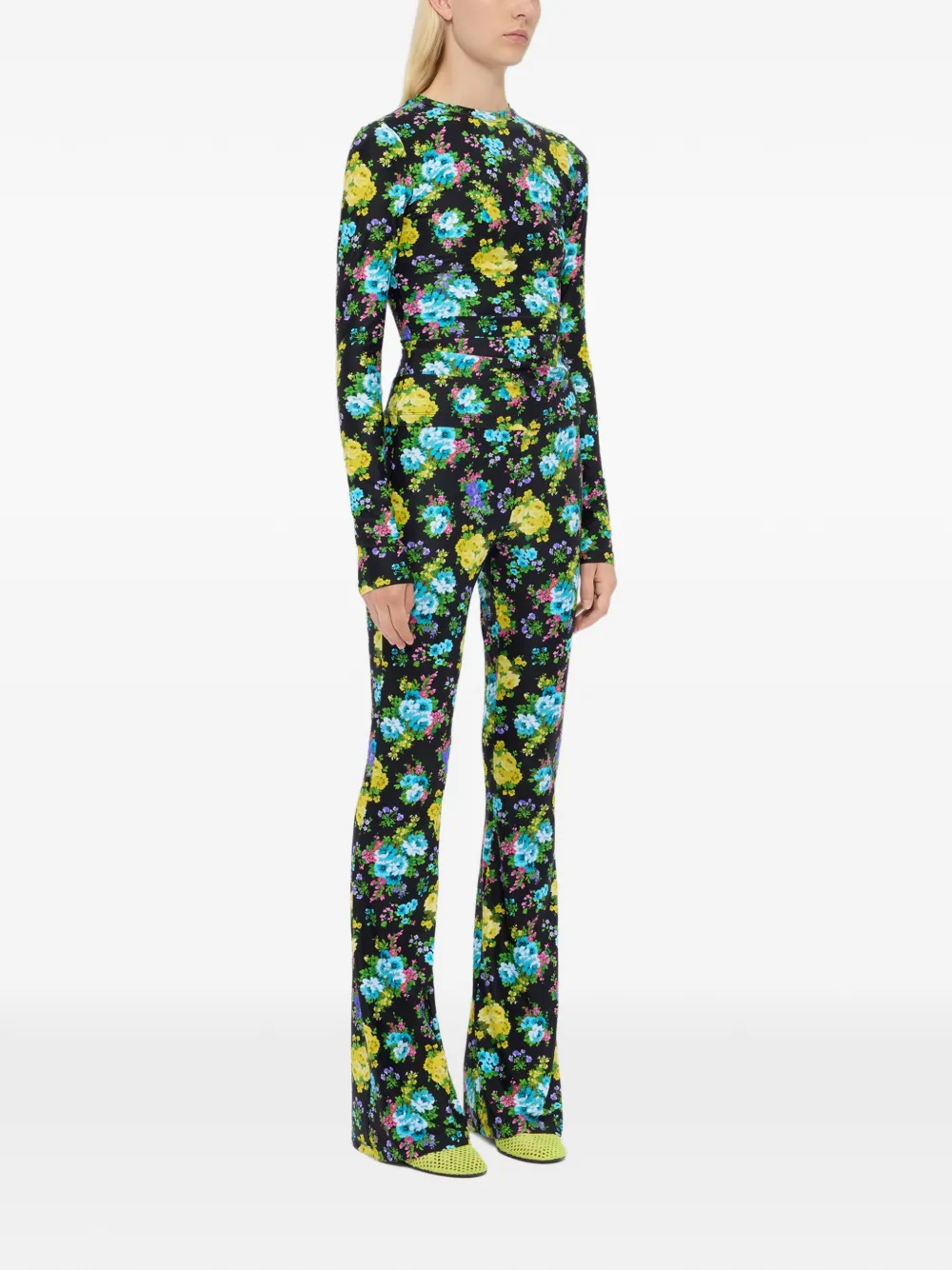  Msgm Floral Flared Trousers - Black 