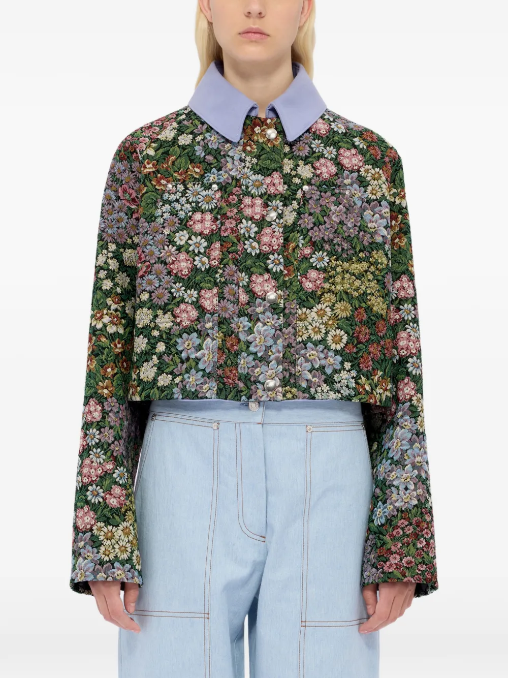  Msgm Floral Collared Jacket - Green 