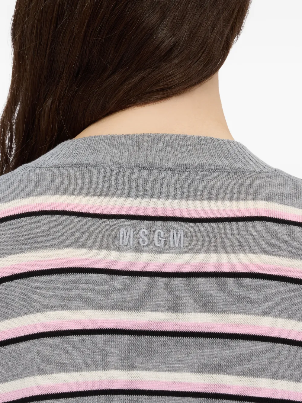 MSGM Gestreepte trui met V-hals Grijs