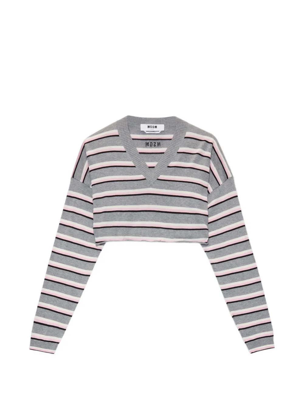 MSGM Maglione a righe con scollo a V - Grigio