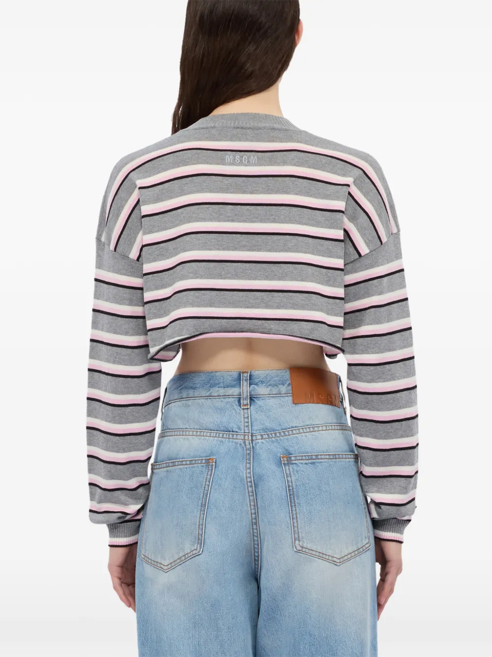 MSGM Gestreepte trui met V-hals Grijs