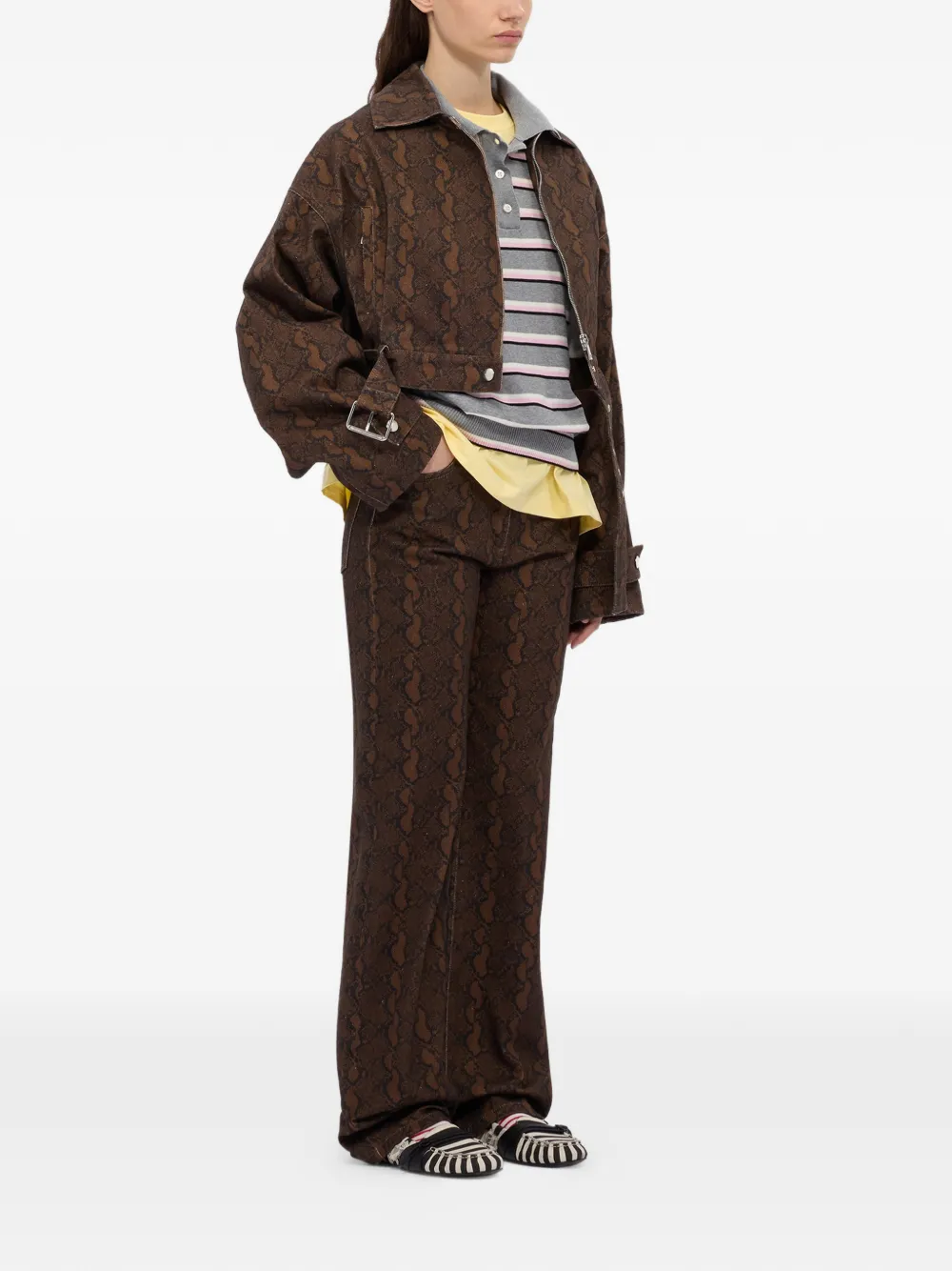  Msgm Belted Patterned Coat - Brown 
