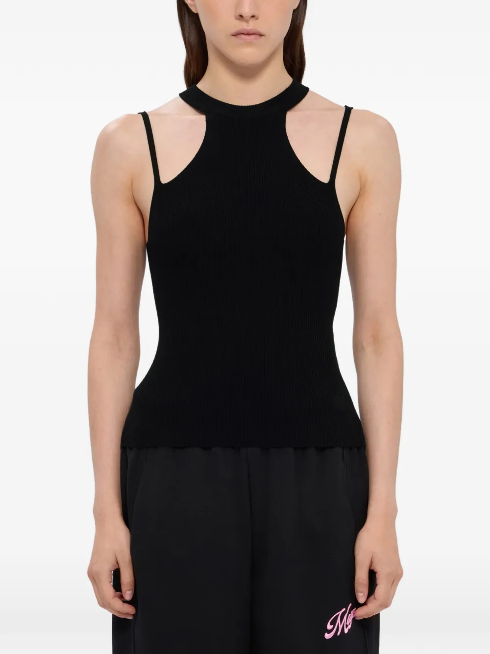 MSGM Geribbelde tanktop met uitgesneden details Zwart