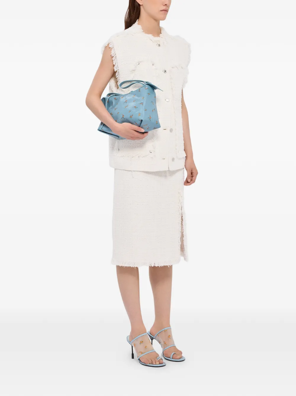  Msgm Frayed Slit Midi Skirt - Neutrals 