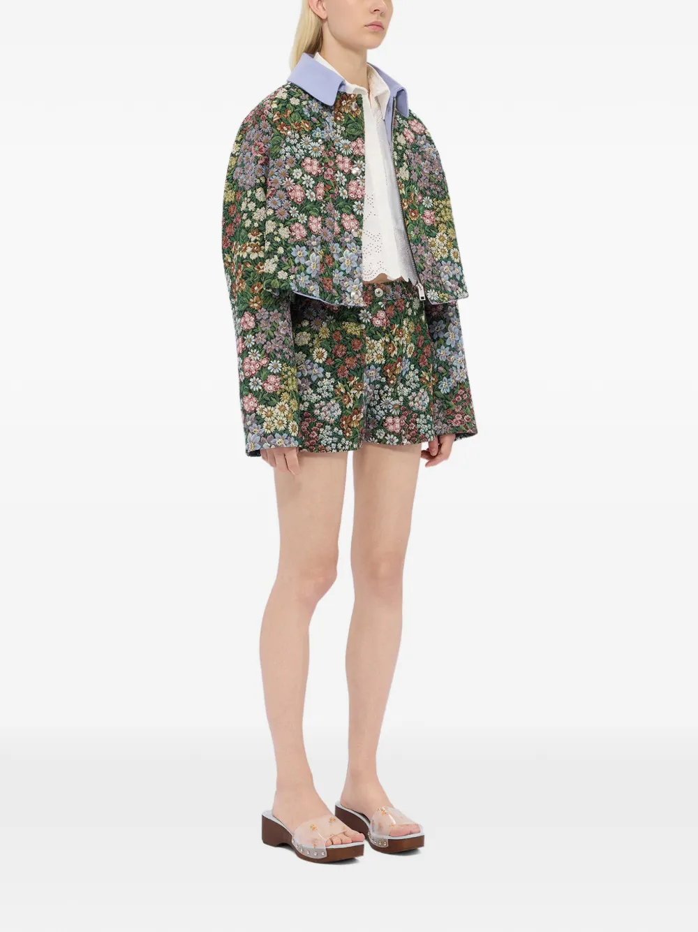  Msgm Floral Print Shorts - Green 