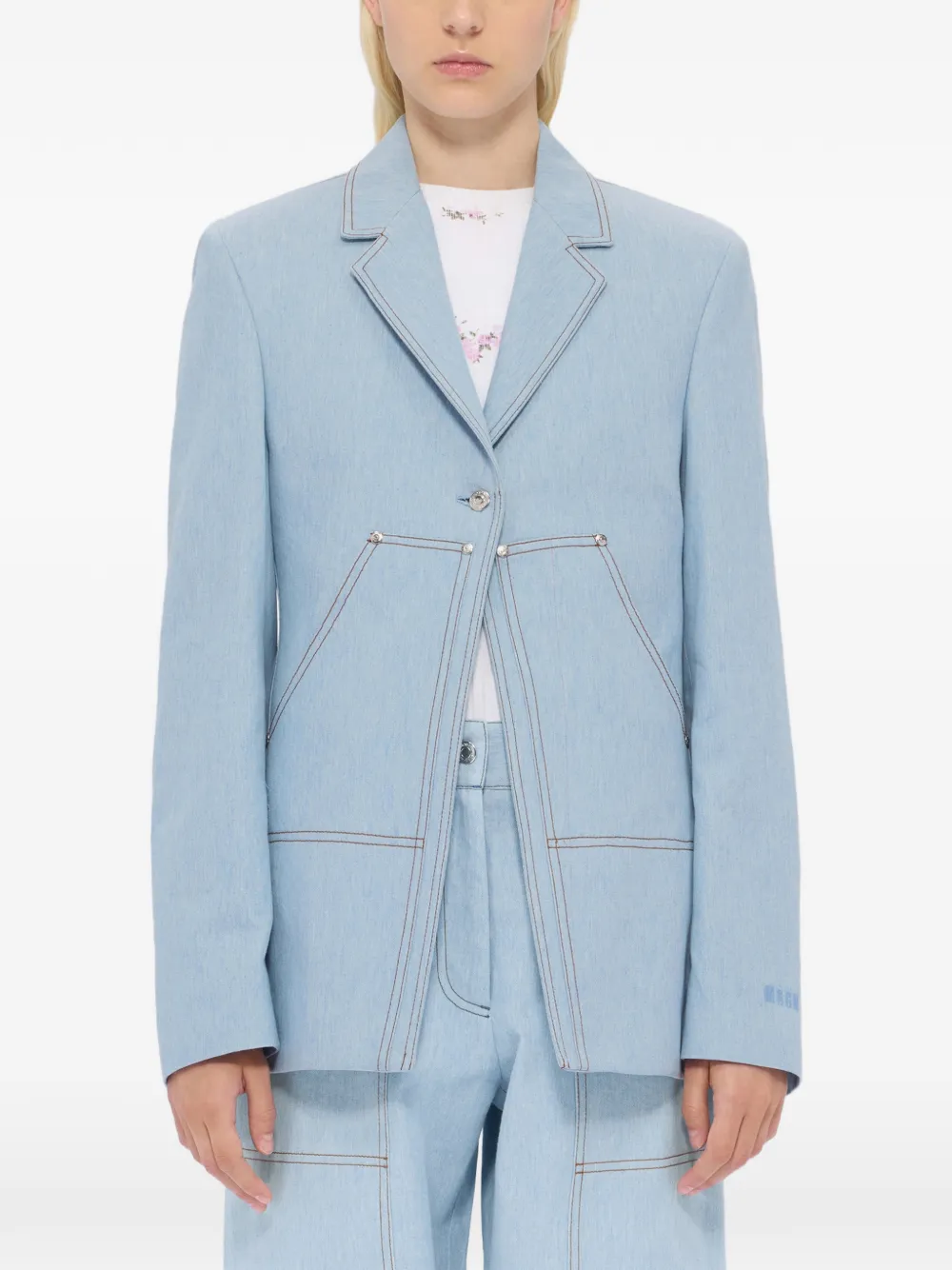  Msgm Topstitch Pocket Denim Jacket - Blue 