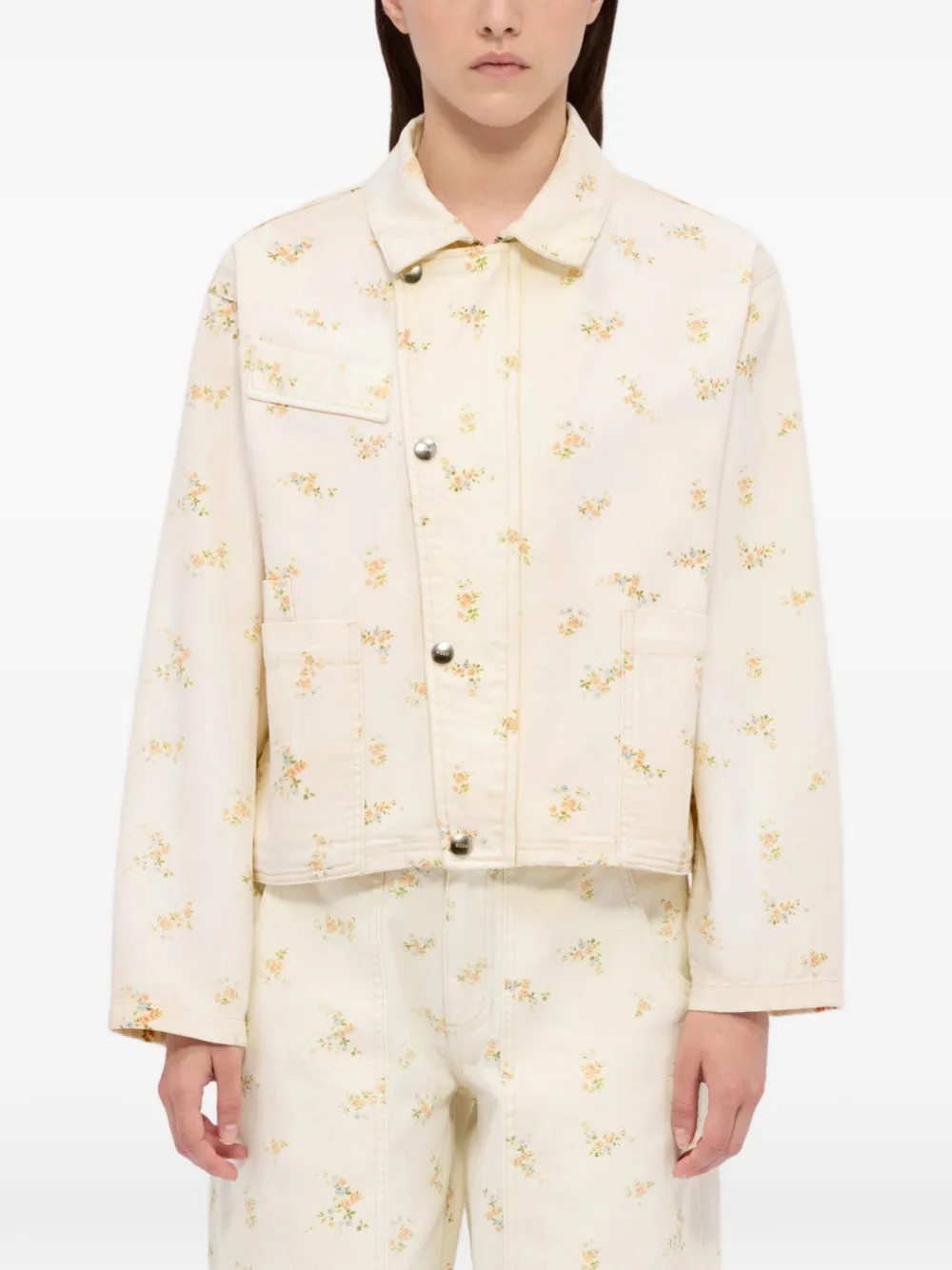  Msgm Floral Denim Jacket - Neutrals 