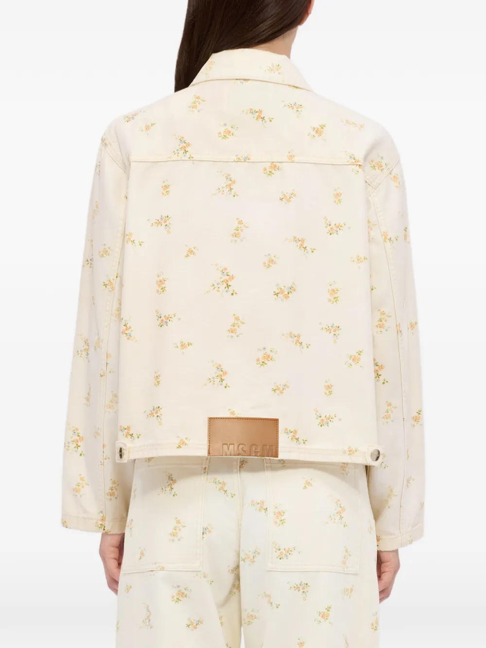 MSGM Spijkerjack met bloemenprint Beige