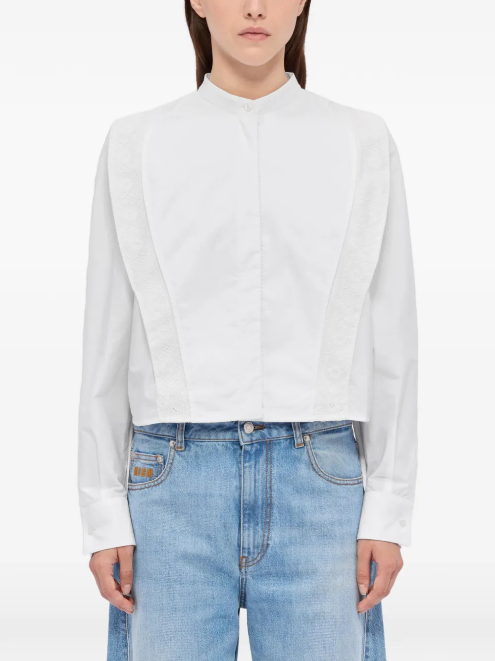 Msgm Camicia Con Inserti In Pizzo - Bianco 