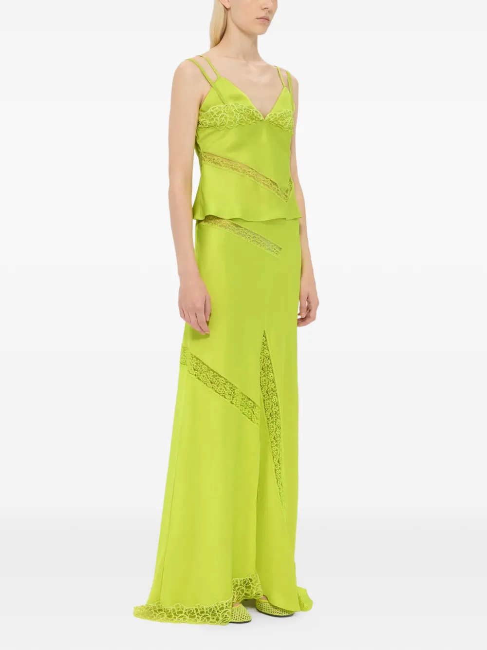  Msgm Lace Panelled Maxi Skirt - Green 