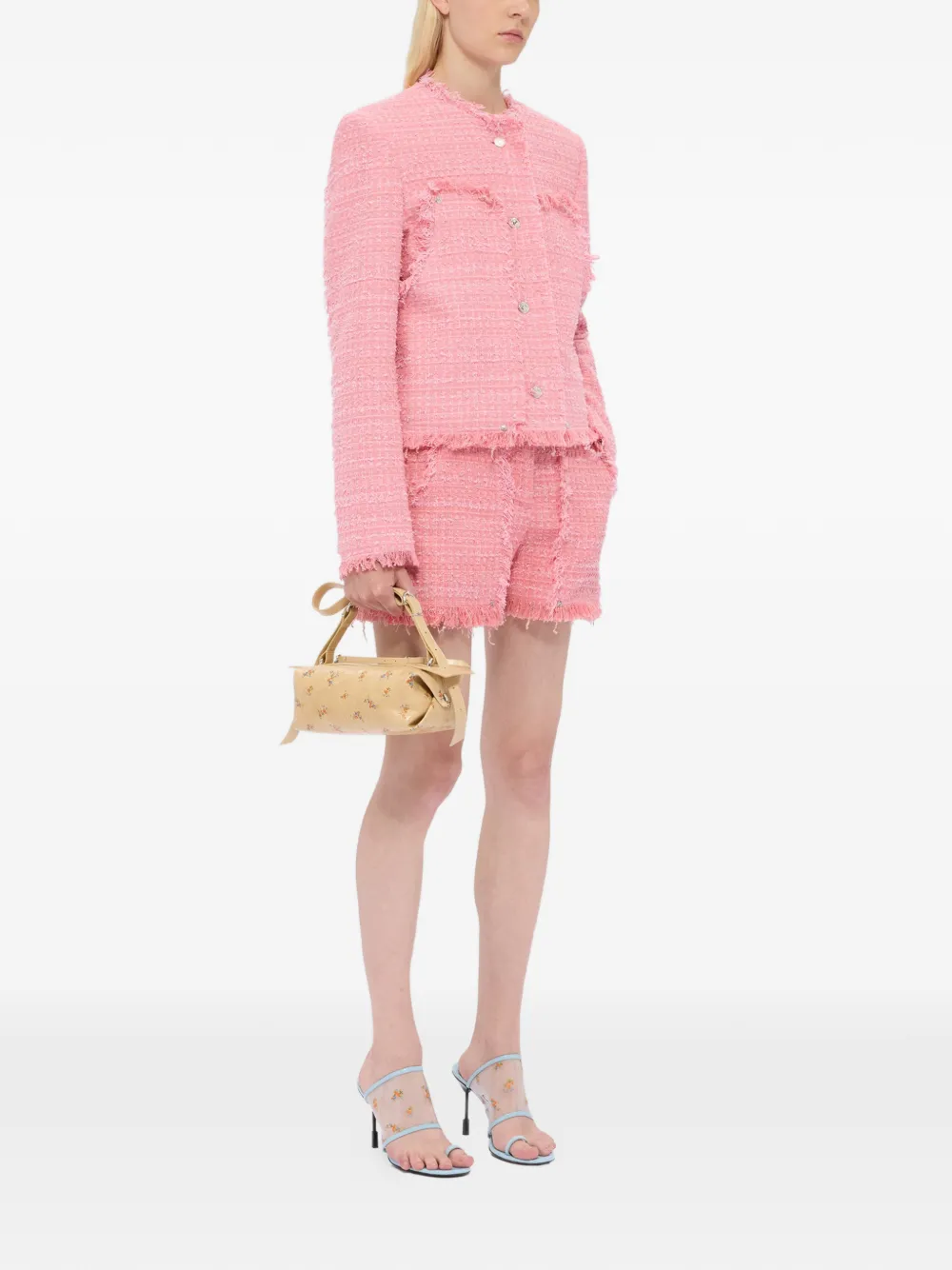  Msgm Fringed-hem Shorts - Pink 