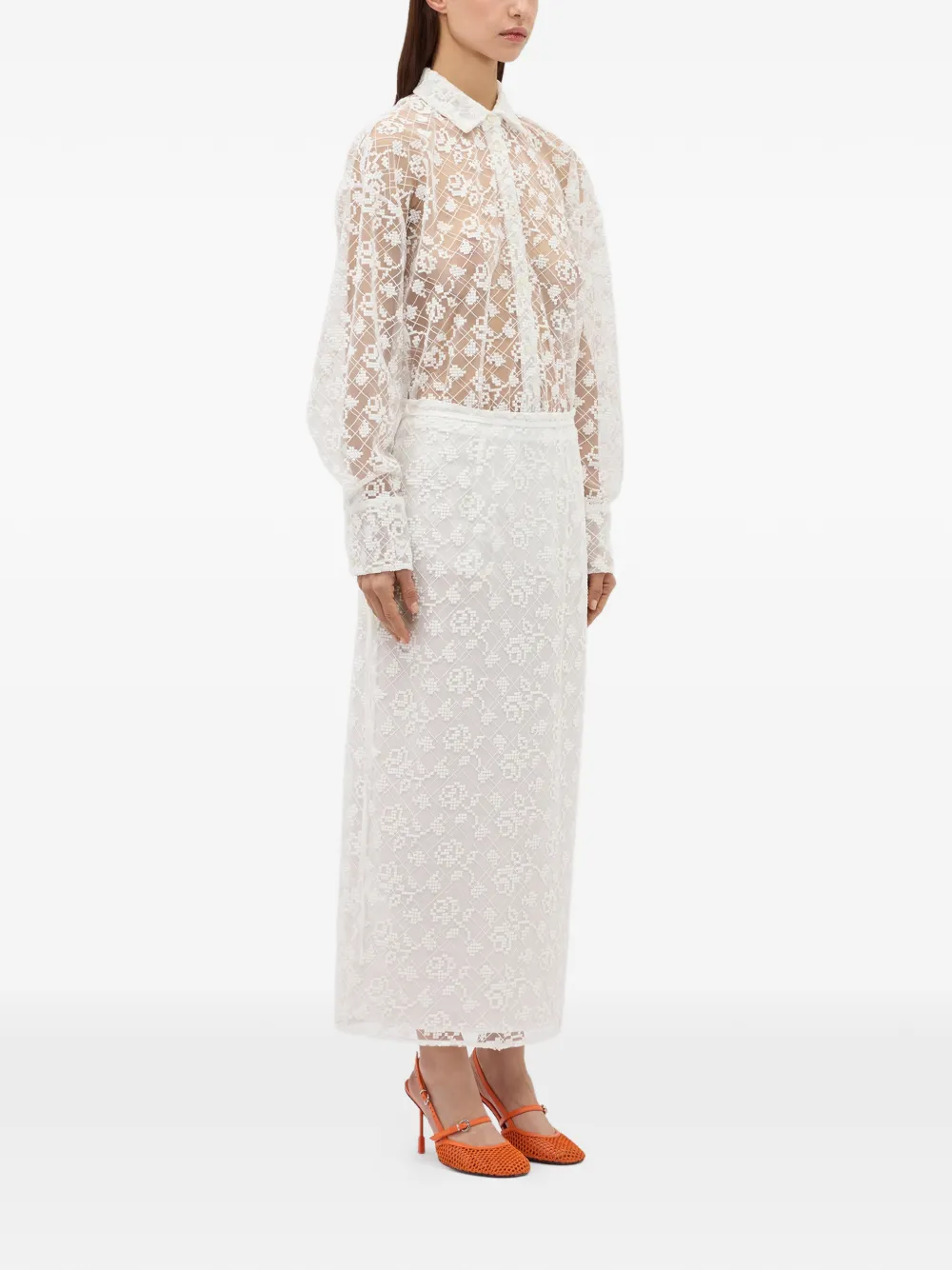  Msgm Lace Tie Maxi Skirt - White 