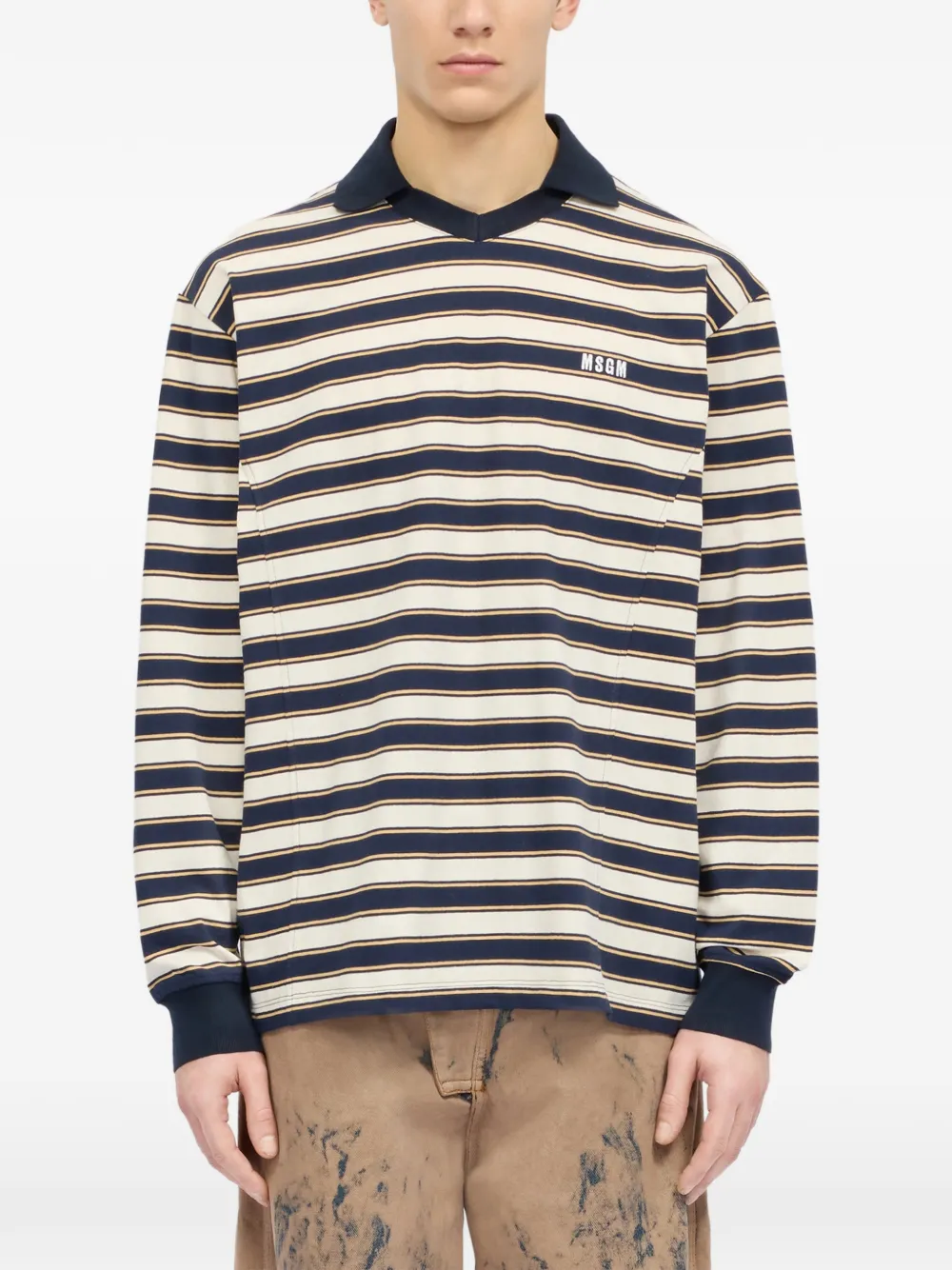  Msgm Camiseta A Rayas - Azul 