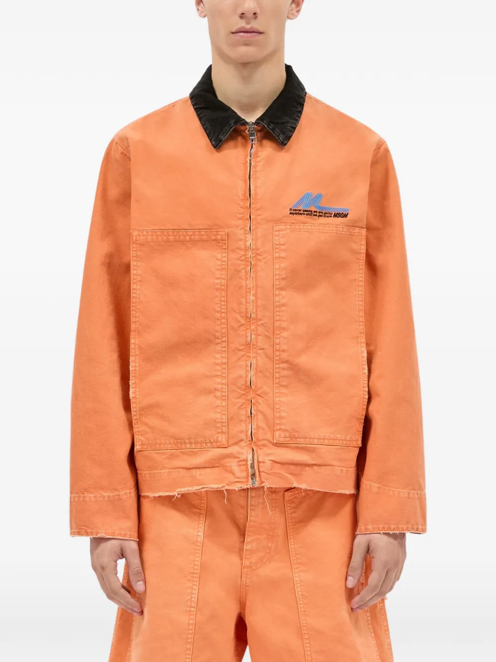  Msgm Black-collar Denim Jacket - Orange 