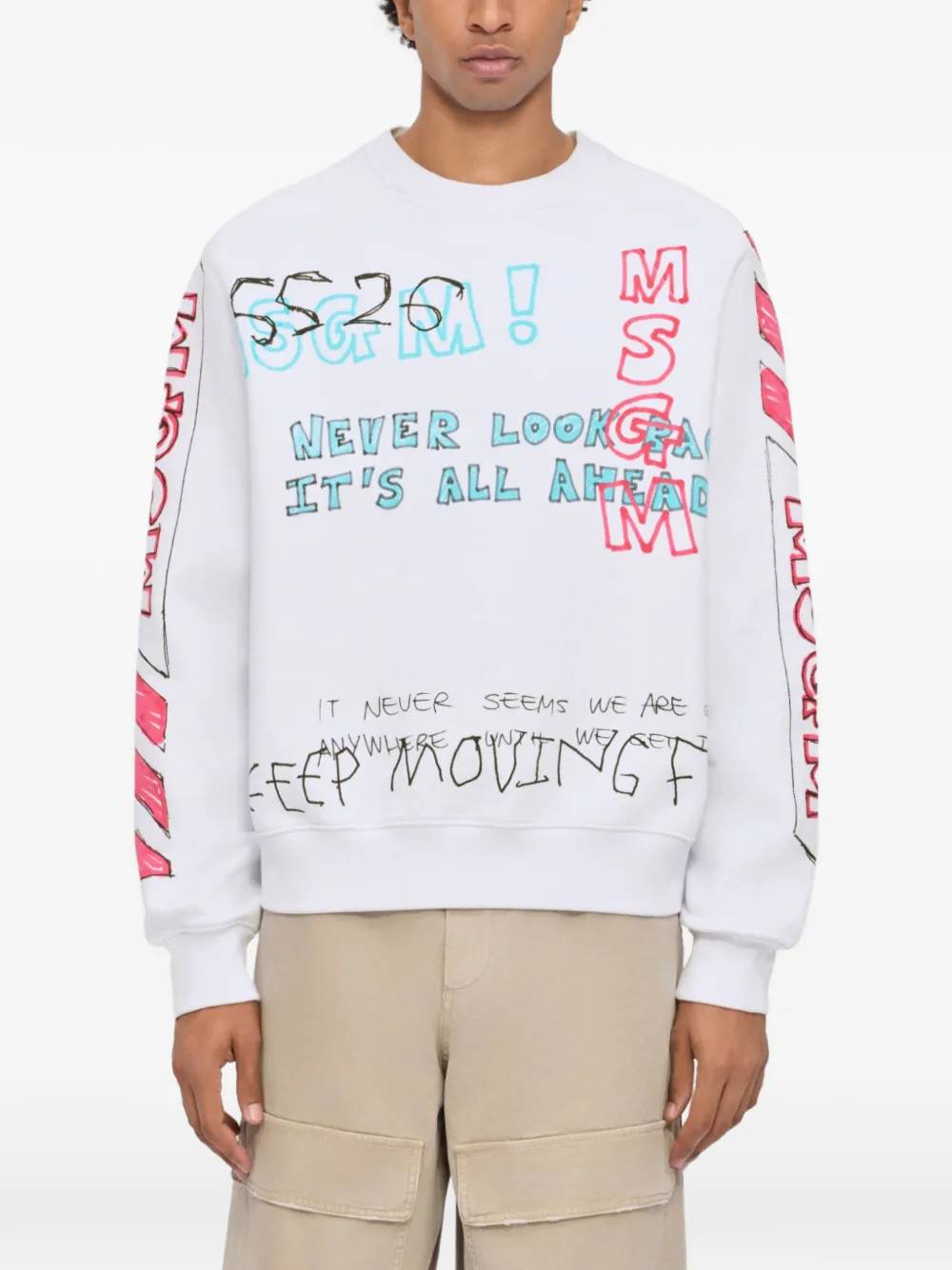  Msgm Print-detail Sweatshirt - White 
