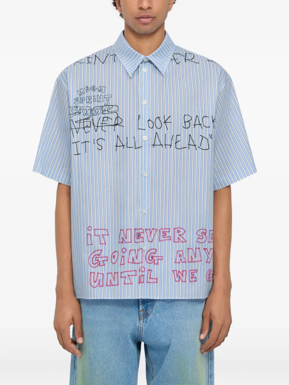 Msgm Camicia A Righe - Blu 