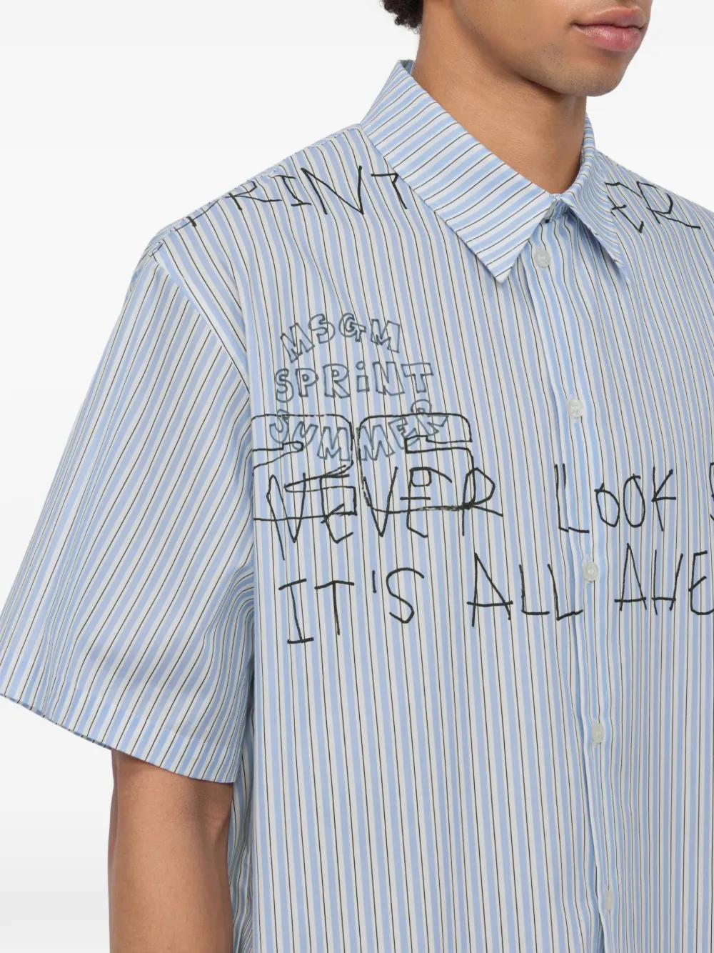 MSGM Gestreept T-shirt met grafisch print Blauw