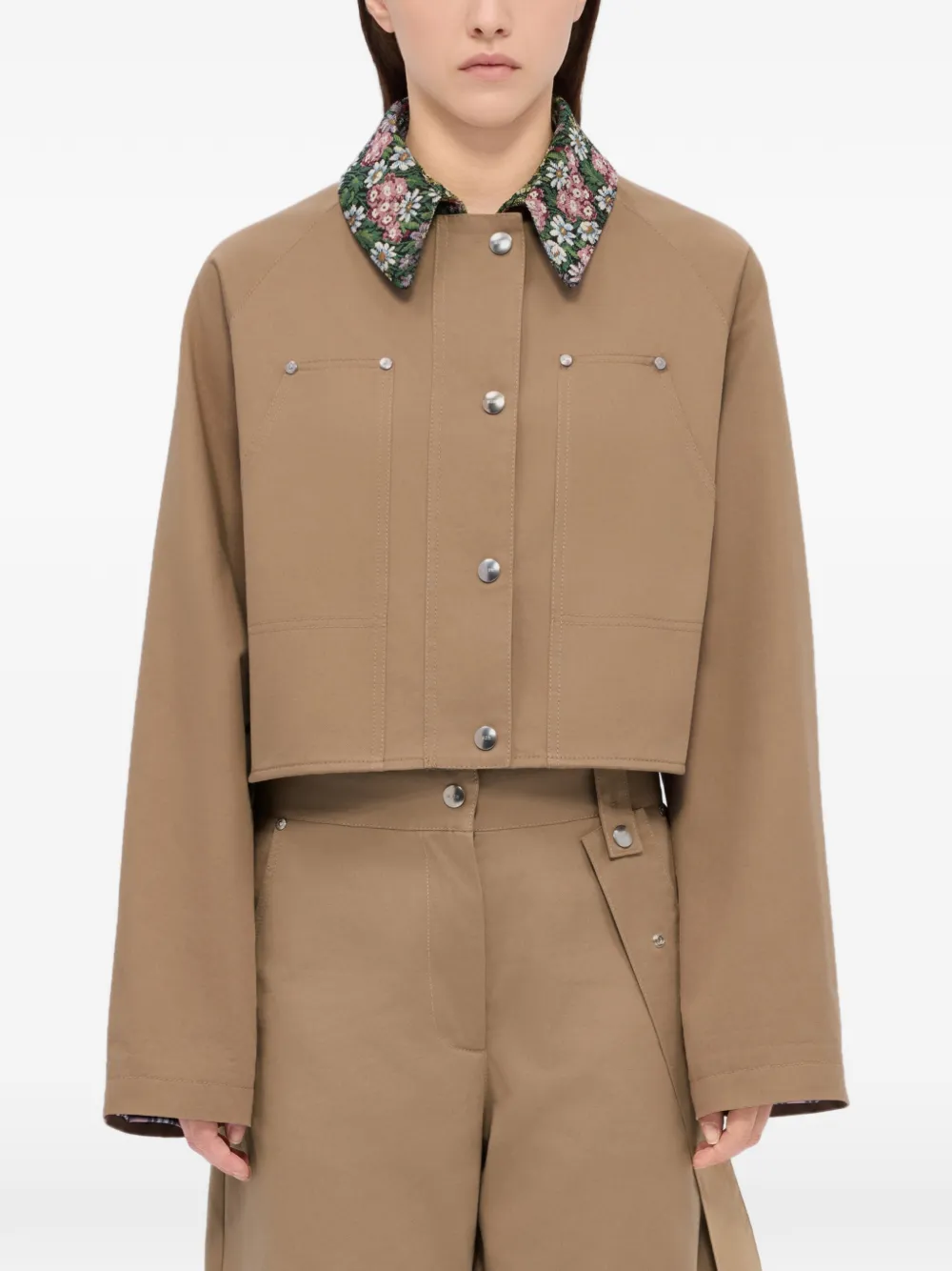 MSGM Cropped jack met bloemenkraag Beige