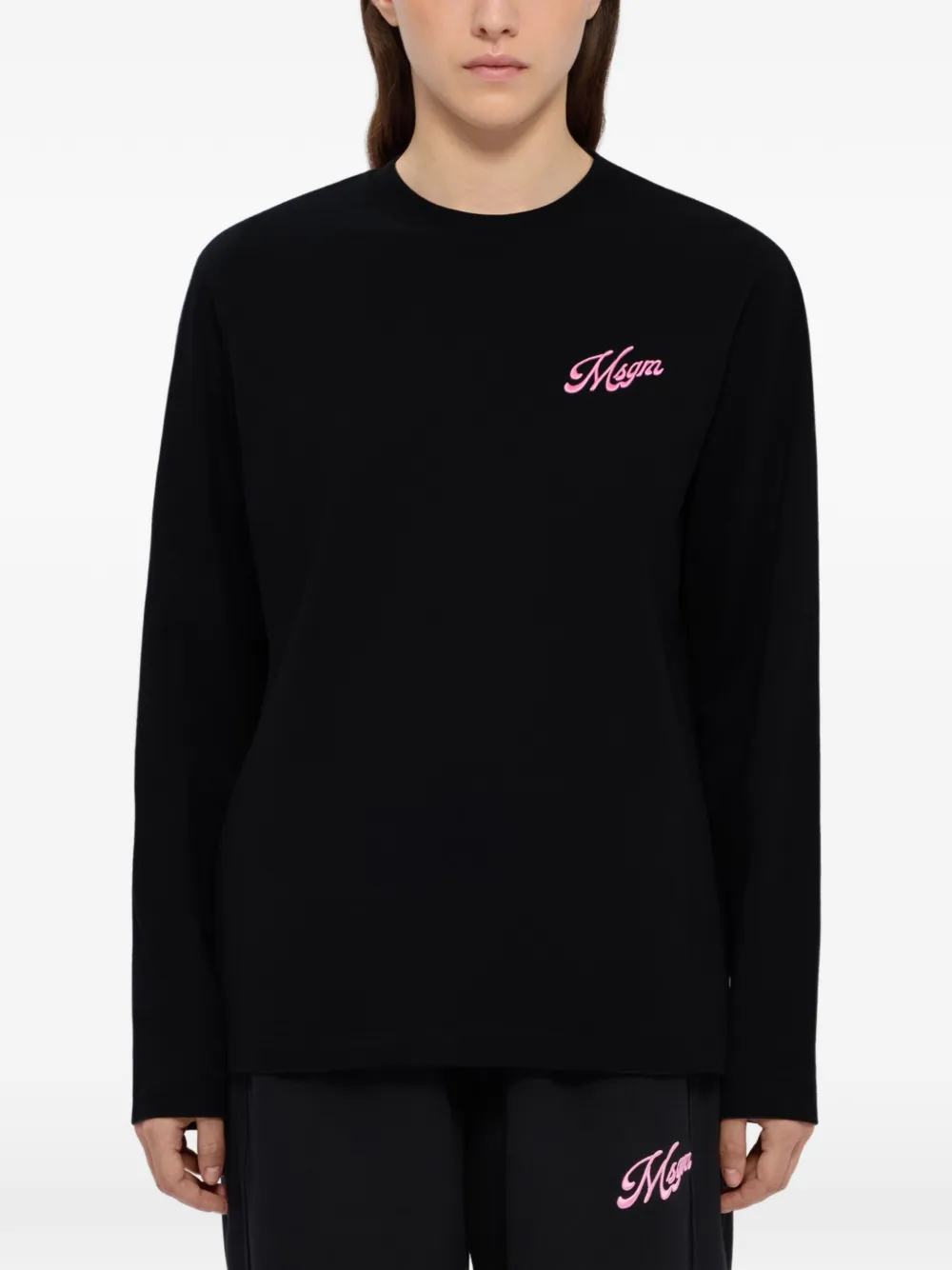  Msgm Embroidered Long-sleeve Sweatshirt - Black 