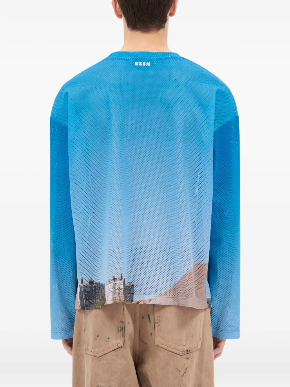MSGM T-shirt met lange mouwen en print Blauw