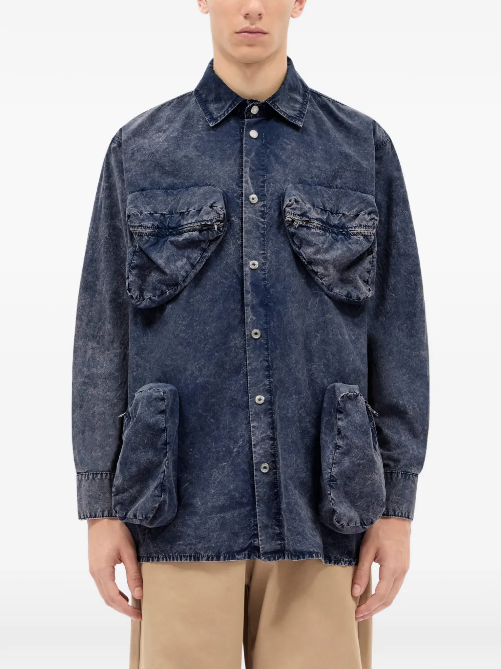  Msgm Camicia Con Zip - Blu 