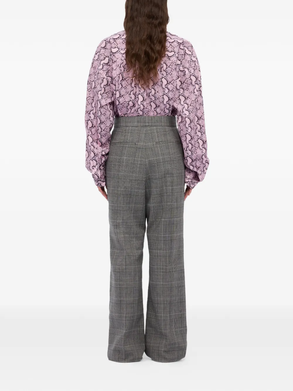MSGM Geruite broek met wijde pijpen Grijs