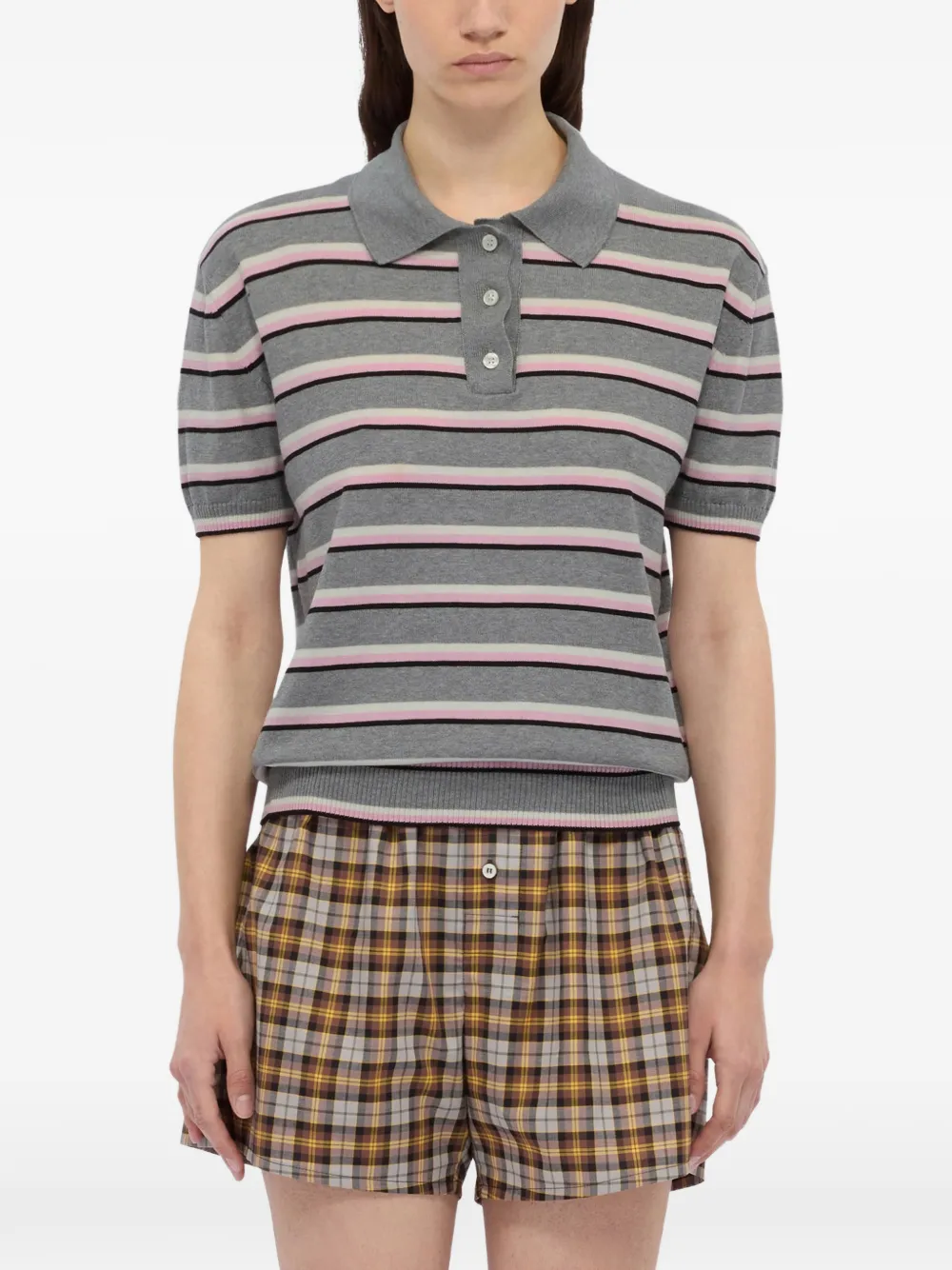  Msgm Striped Polo Shirt - Grey 