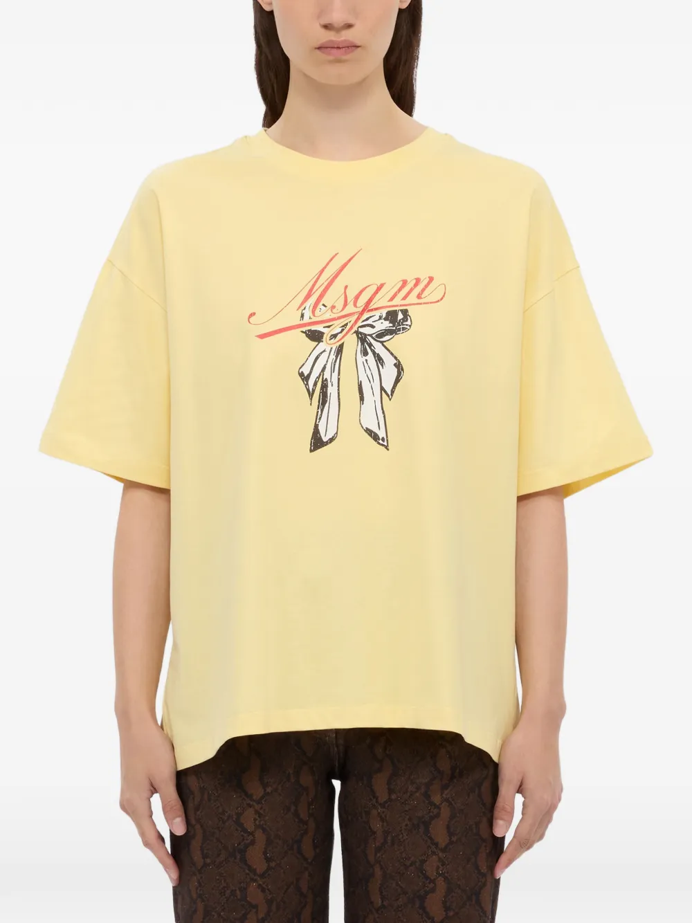 MSGM T-shirt met strikprint en korte mouwen Geel