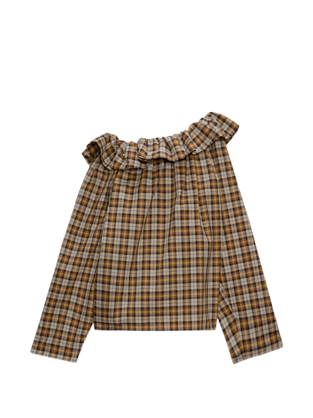 MSGM Geruite blouse met ruches Bruin