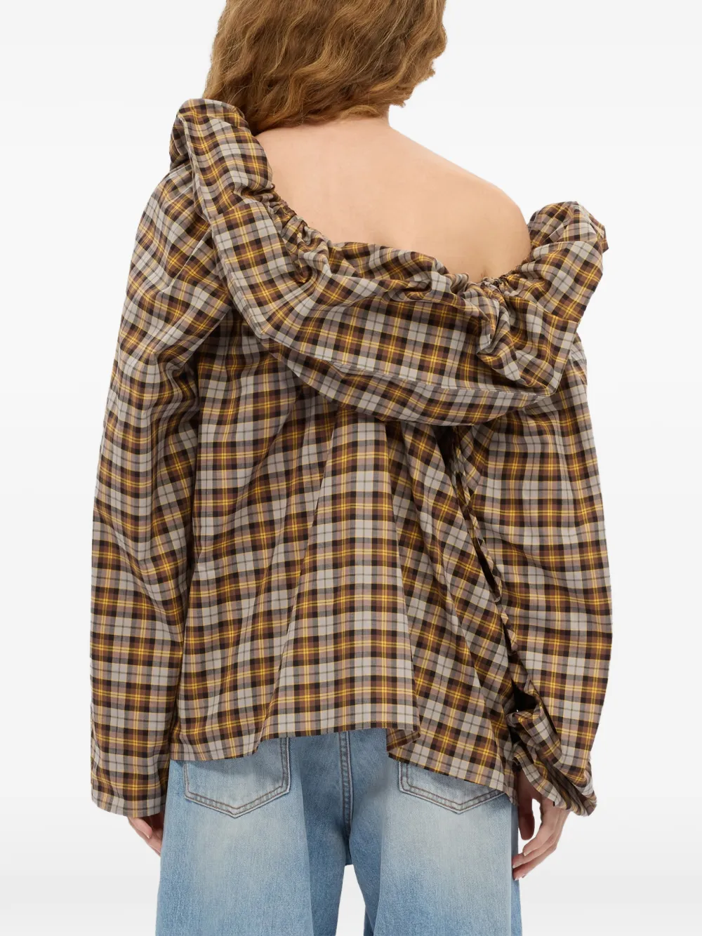 MSGM Geruite blouse met ruches Bruin