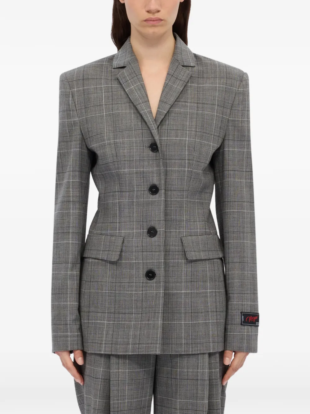  Msgm Checked Blazer - Grey 