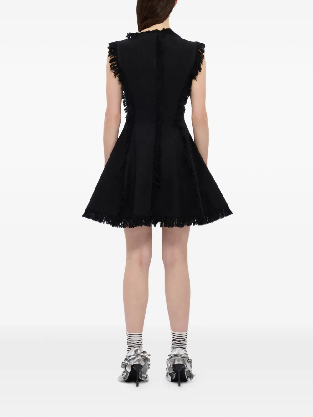 MSGM Mini-jurk met diepe ronde hals en franje Zwart