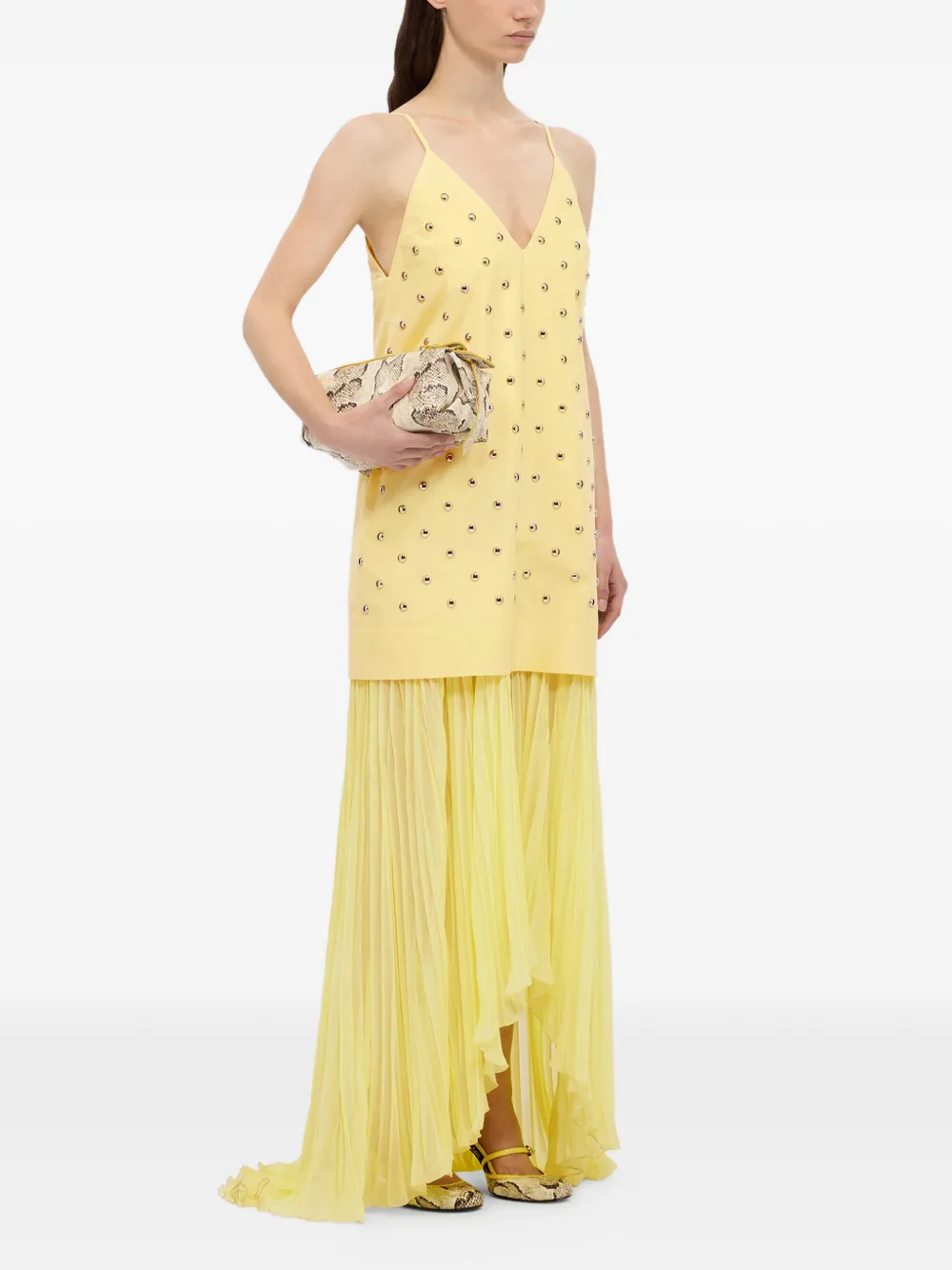 MSGM Geplooide maxi-jurk met studs Geel