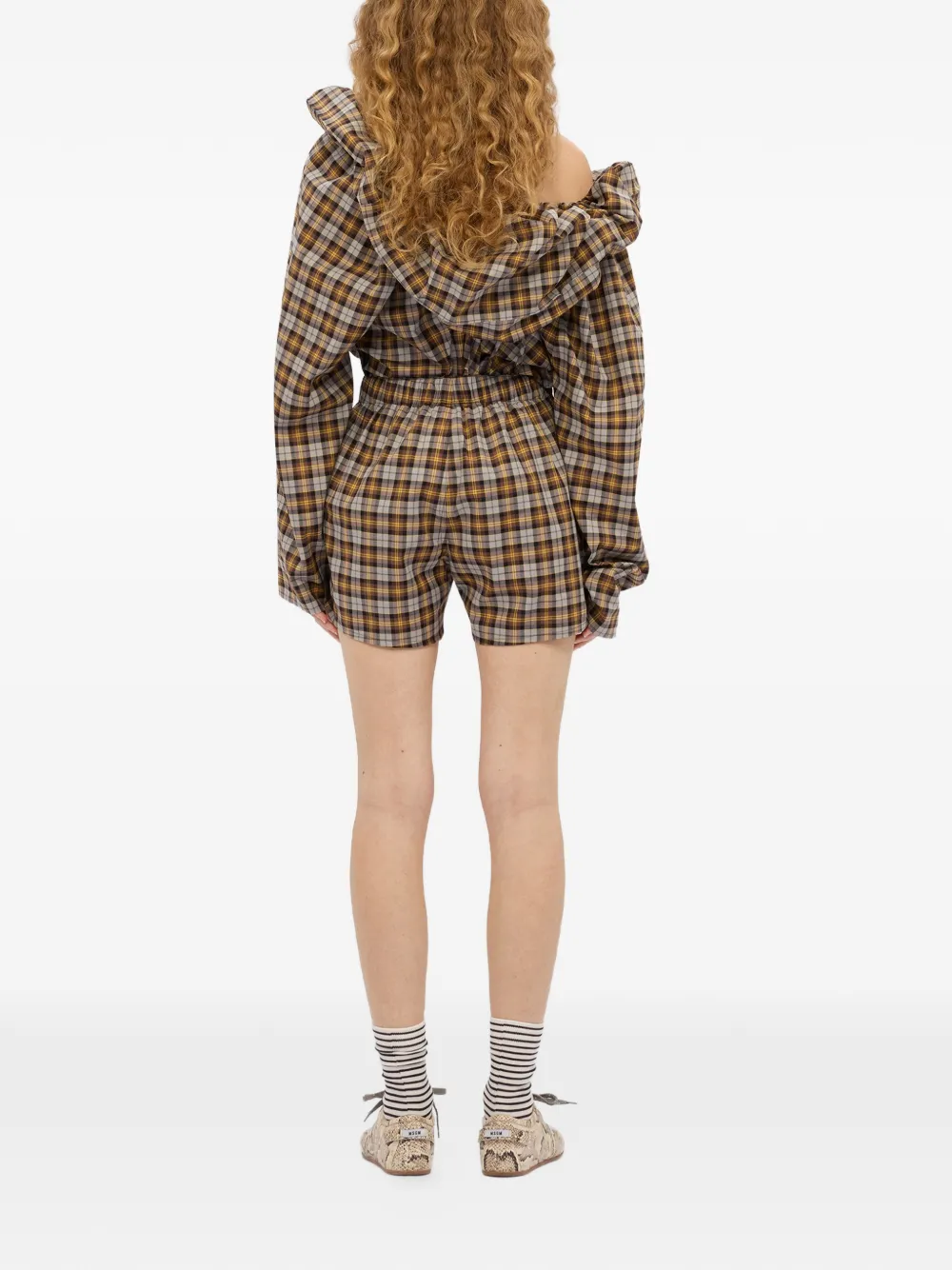 MSGM Geruite shorts met knopen Bruin