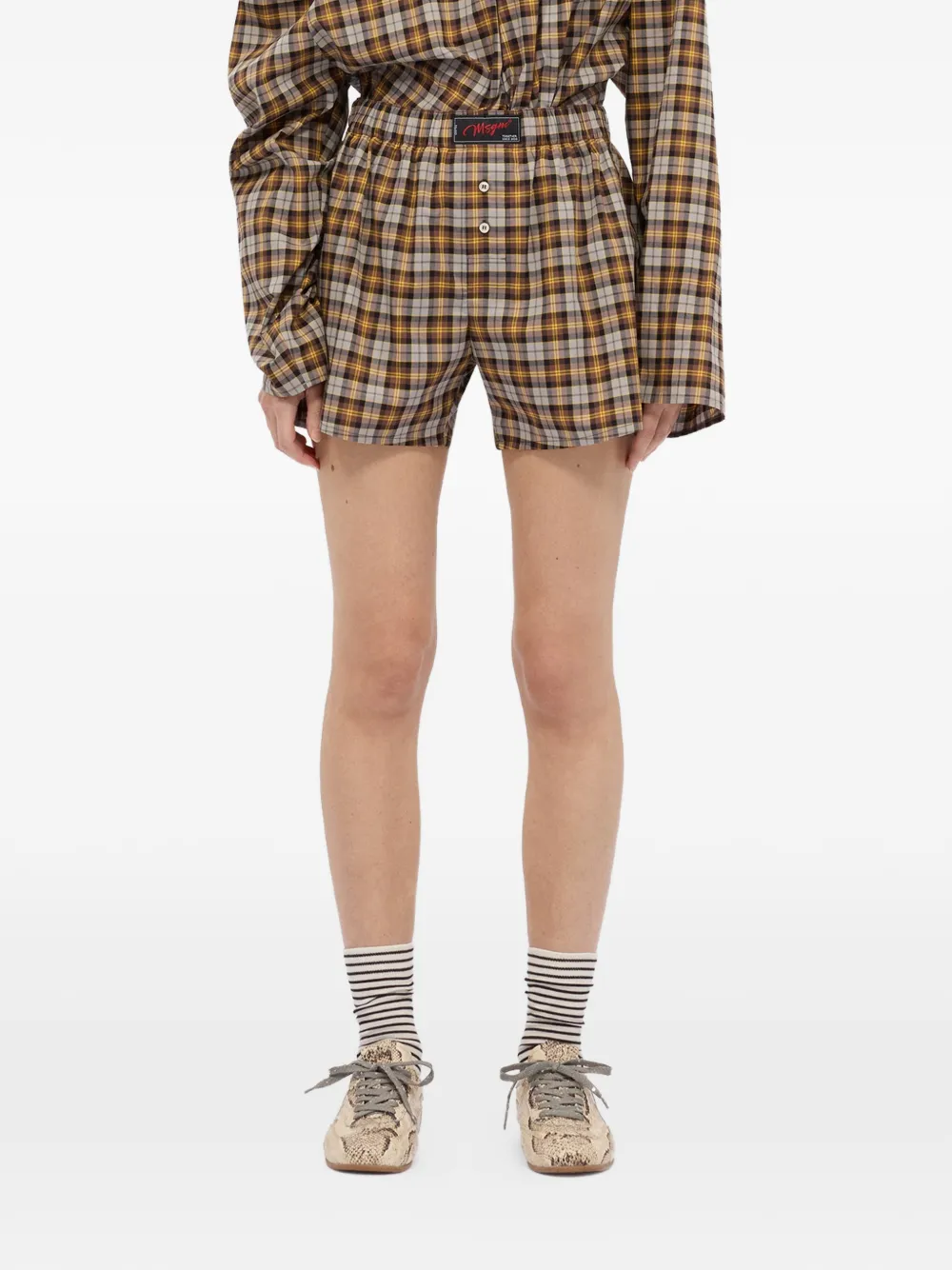 MSGM Geruite shorts met knopen Bruin