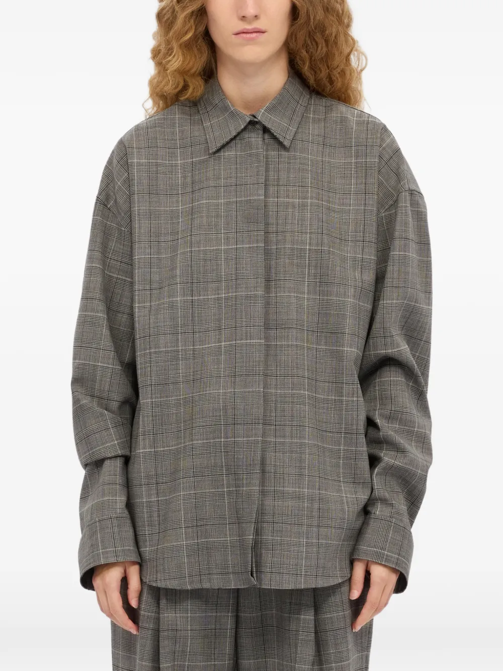 MSGM Geruite blouse met ruches Grijs