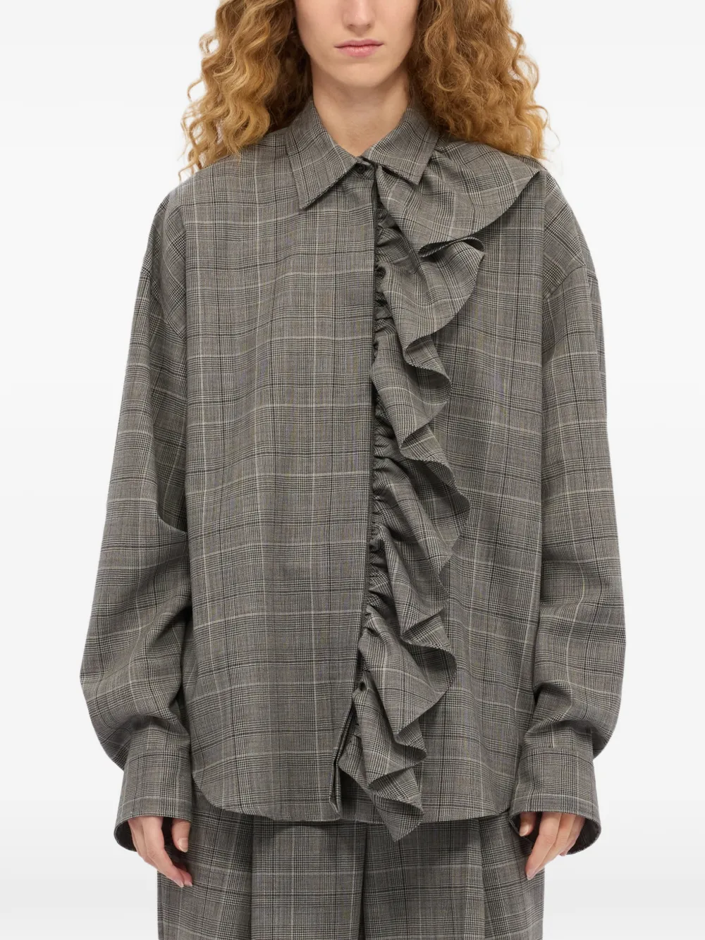 MSGM Geruite blouse met ruches Grijs